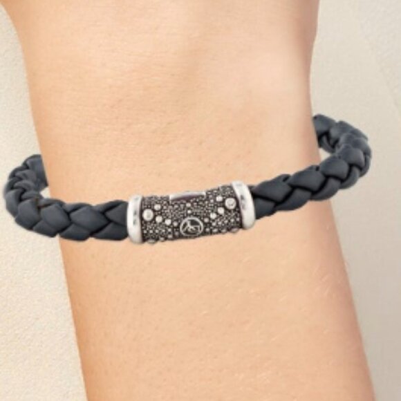 DAVID YURMAN STERLING SILVER 925  LEATHER BRAIDED BRACELET - Picture 10 of 10